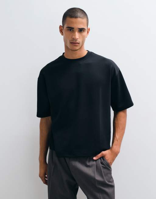 ASOS DESIGN Luxe - T-shirt oversize squadrata in tessuto interlock nera, 2 di 5
