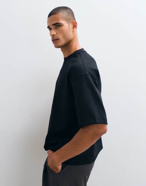 ASOS DESIGN Luxe - T-shirt oversize squadrata in tessuto interlock nera, 3 di 5