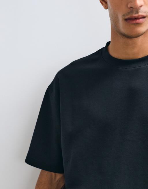 ASOS DESIGN Luxe - T-shirt oversize squadrata in tessuto interlock nera, 4 di 5