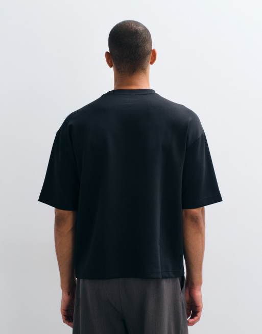 ASOS DESIGN Luxe - T-shirt oversize squadrata in tessuto interlock nera, 5 di 5