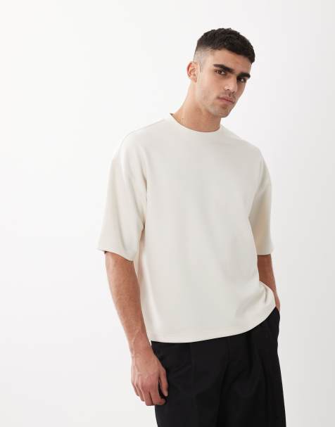 ASOS DESIGN Luxe - T-shirt squadrata oversize in tessuto interlock bianco sporco - view 1