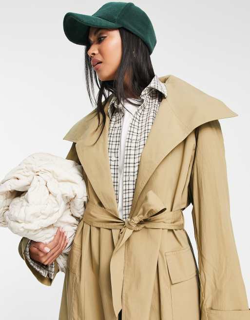 ASOS DESIGN - Luxe trenchcoat met kraag in stone, 3 van 4