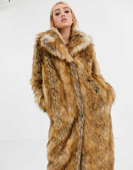ASOS DESIGN luxe vintage inspired faux fur maxi coat in brown ASOS