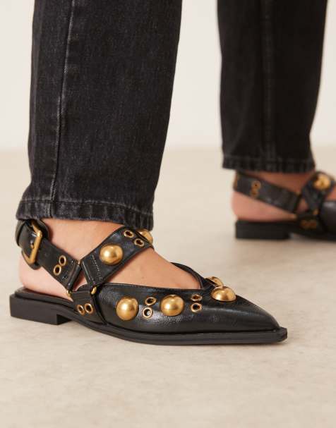 ASOS DESIGN – Luxor – Mit Nieten besetzte Mary-Jane-Ballerinas in Schwarz - view 1