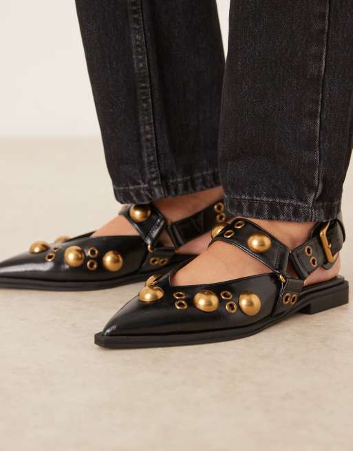 ASOS DESIGN Luxor studded mary jane ballet flats in black
