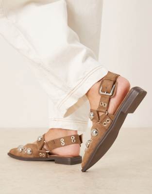 Asos Design Luxor Studded Mary Jane Ballet Flats In Brown