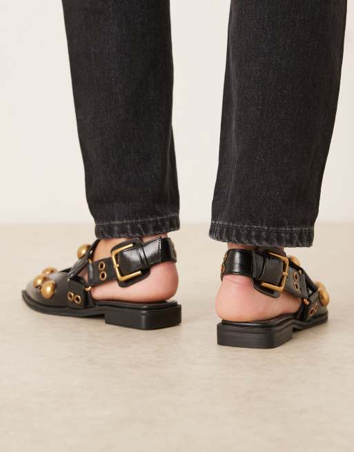 ASOS DESIGN Luxor studded mary jane ballet flats in black