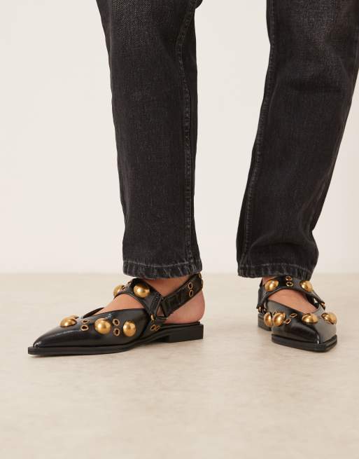 ASOS DESIGN Luxor studded mary jane ballet flats in black