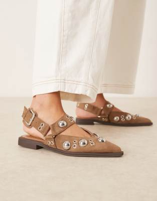  Luxor studded mary jane ballets in sand suedette