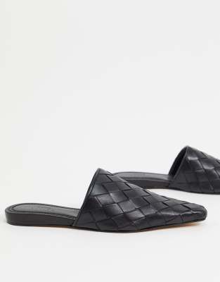 woven mules black