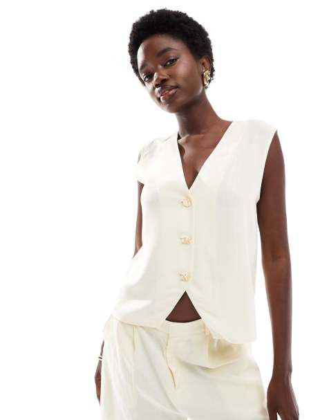 ASOS DESIGN relaxed waistcoat in buttermilk