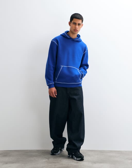 ASOS DESIGN luźna bluza z kapturem z kontrastem w kolorze niebieskim, 4 z 5