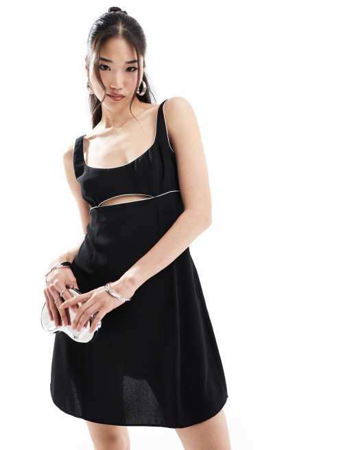 ASOS DESIGN – Luźna czarna sukienka mini z wycięciem i kontrastowym wykończeniem