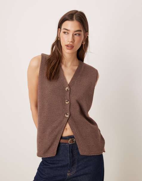 ASOS DESIGN clean knitted relaxed fit waistcoat in chocolate