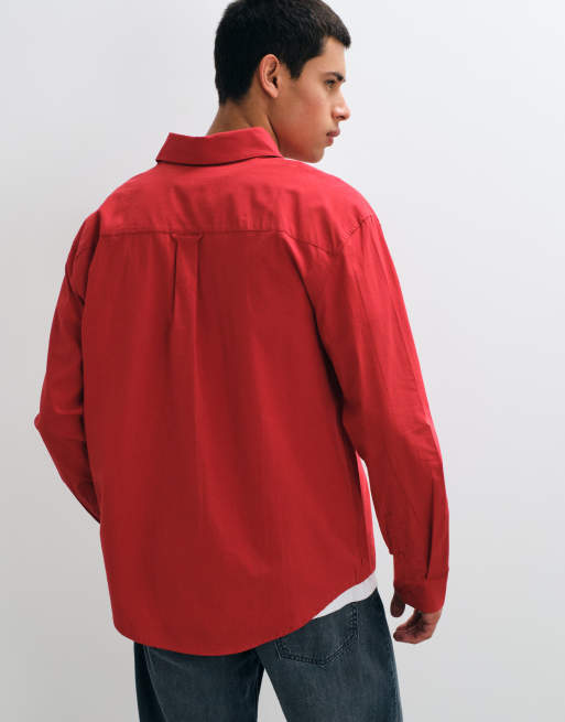ASOS DESIGN luźna koszula popelinowa w kolorze czerwonym, 4 z 5