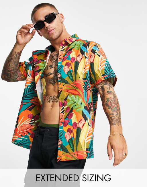 ASOS DESIGN – Luźna koszula w kolorowy tropikalny wzór w kwiaty