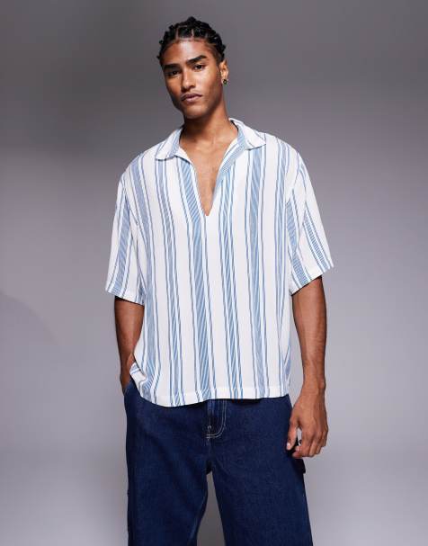 ASOS DESIGN overhead relaxed shirt in blue stripe