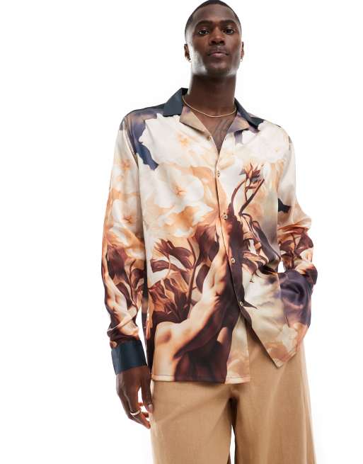 ASOS DESIGN – Luźna koszula z kołnierzykiem kubańskim we wzór