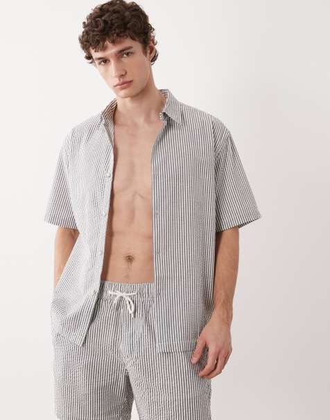 ASOS DESIGN – Luźna koszula z kory w czarne paski, część zestawu - view 1