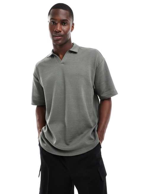 ASOS DESIGN – Luźna koszulka polo oversize z fakturą w kratkę w kolorze khaki