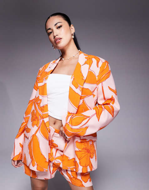 ASOS DESIGN – Luźna marynarka z materiału o wyglądzie lnu w palmy, część zestawu - view 1