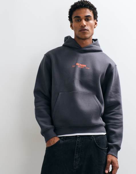ASOS DESIGN luźna pudełkowa bluza z kapturem z nadrukiem w kolorze szarym - view 1