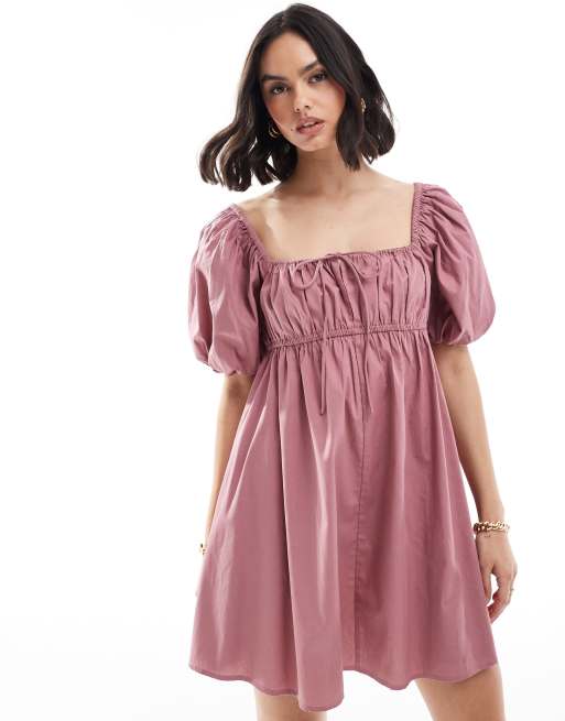 ASOS DESIGN – Luźna różowa sukienka mini z bufkami