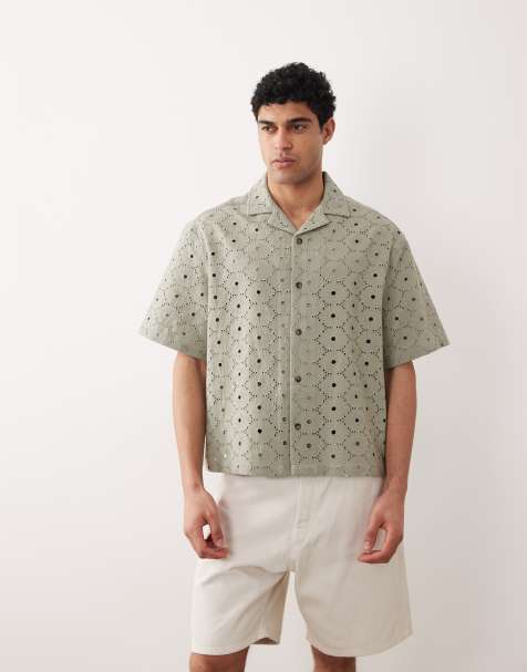 ASOS DESIGN – Luźna satynowa koszula z kołnierzykiem kubańskim w kolorze szałwiowym - view 1