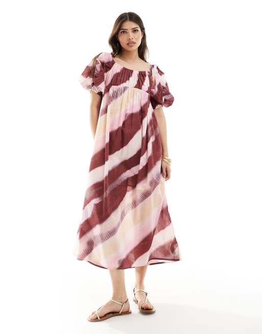 ASOS DESIGN – Luźna sukienka midi z woalu, z marszczonymi bufkami i wzorem tie-dye
