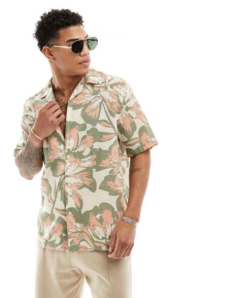 ASOS DESIGN relaxed revere shirt in textured neutral print