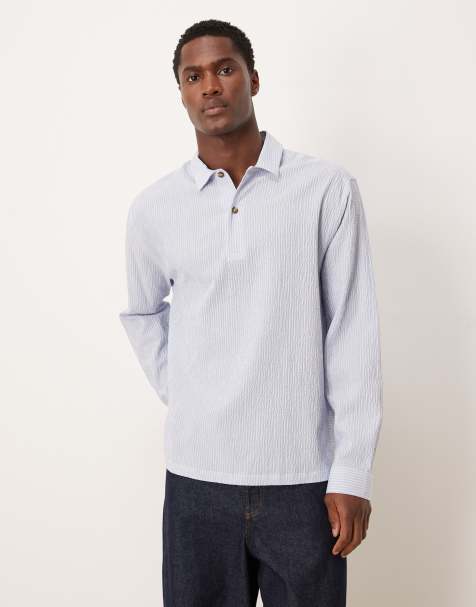 ASOS DESIGN – Luźna wkładana przez głowę koszula z kory w niebieskie prążki - view 1