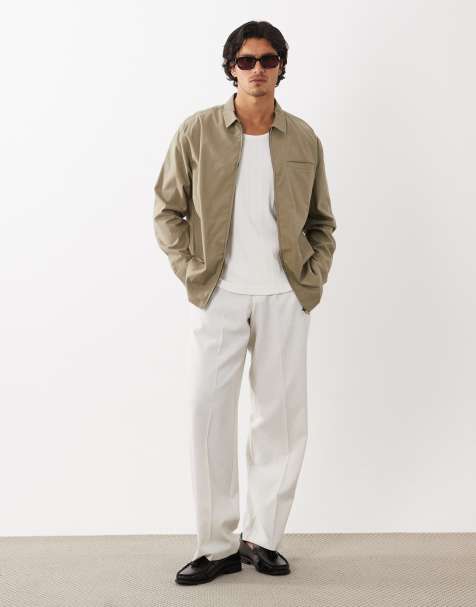 ASOS DESIGN – Luźna zapinana na zamek prążkowana koszula w kolorze khaki - view 1