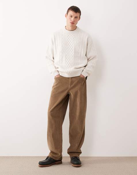 ASOS DESIGN baggy trousers in beige corduroy