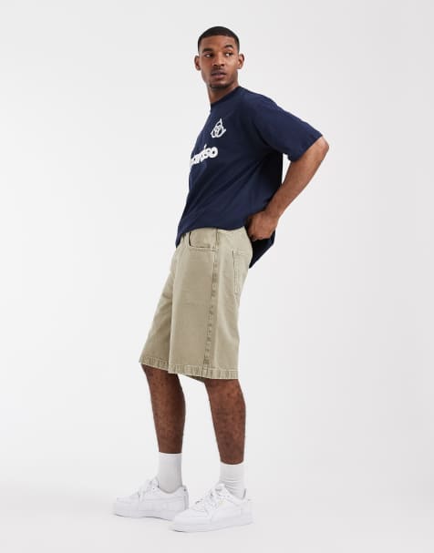 ASOS DESIGN – Luźne jeansowe jortsy w kolorze khaki - view 1