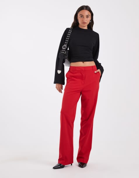 ASOS DESIGN luźne spodnie o prostych nogawkach w jaskrawoczerwonym kolorze - view 1