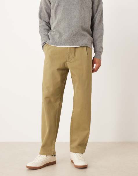 ASOS DESIGN relaxed tapered trousers in khaki
