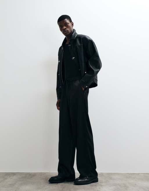 ASOS DESIGN luźne spodnie z czarnego satynu ze ściągaczem, 5 z 5