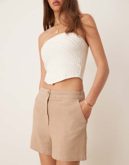 ASOS DESIGN – Luźne szorty z dodatkiem lnu w kolorze mokki, 2 z 5