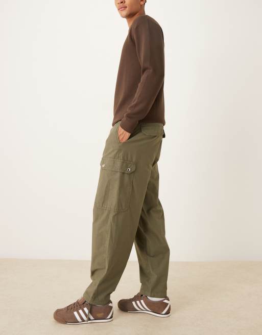 ASOS DESIGN – Luźne zwężane bojówki ściągane na sznurek w kolorze khaki, 3 z 5