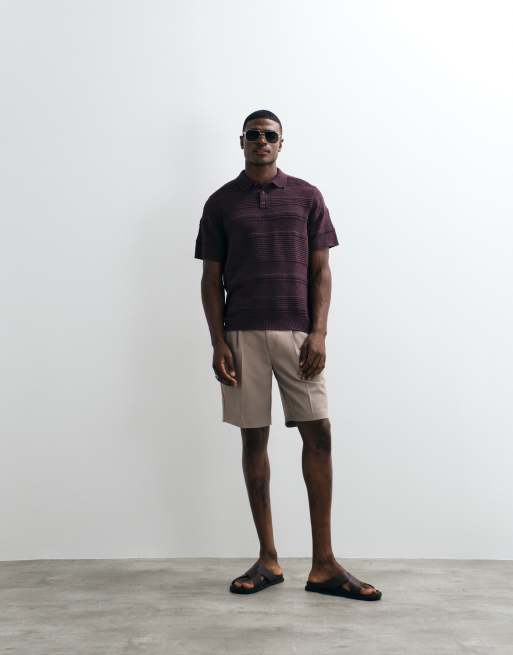 ASOS DESIGN luźny dzianinowy teksturowany polo w kolorze śliwkowym, 3 z 5