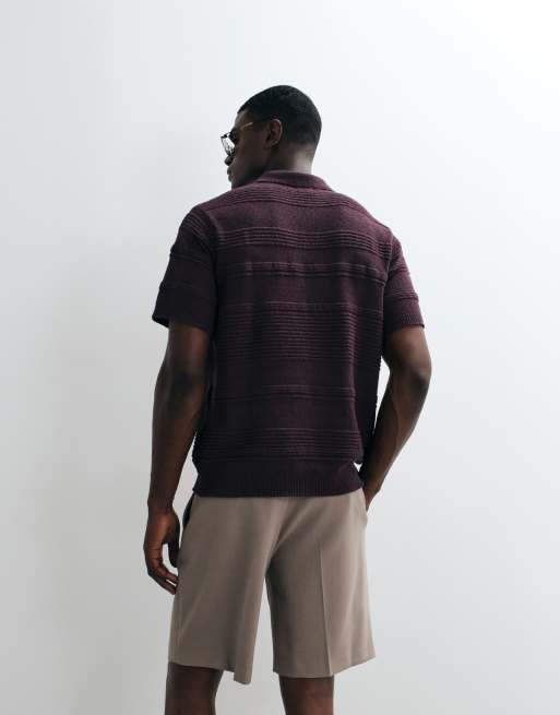 ASOS DESIGN luźny dzianinowy teksturowany polo w kolorze śliwkowym, 4 z 5