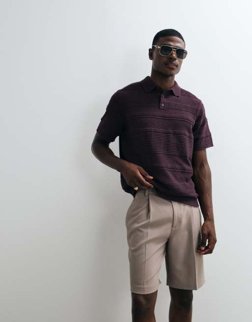 ASOS DESIGN luźny dzianinowy teksturowany polo w kolorze śliwkowym, 5 z 5