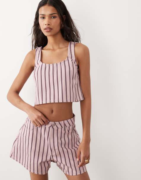 ASOS DESIGN – Luźny jeansowy top swing w paski, część zestawu - view 1
