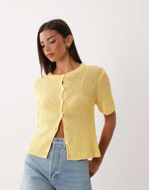 ASOS DESIGN luźny kardigan z krótkim rękawem ze slubu w kolorze żółtym - view 1