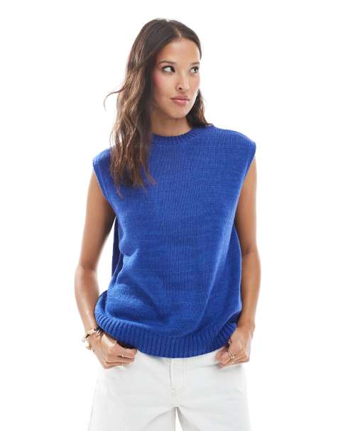 ASOS DESIGN relaxed fit crew neck knitted tank in blue
