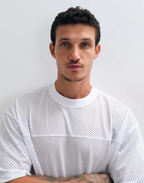 ASOS DESIGN luźny oversize t-shirt z białej siateczki sportowej - view 1