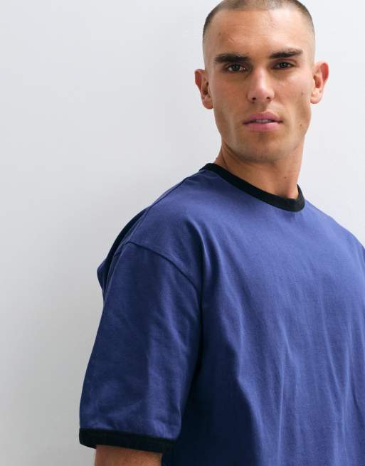ASOS DESIGN luźny, oversize’owy T-shirt ringer w spranym niebieskim, 2 z 5