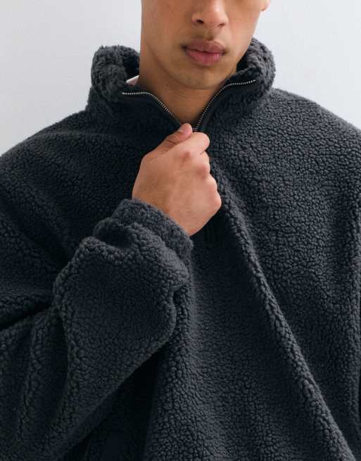ASOS DESIGN luźny polar borg z zamkiem do 1/4 w kolorze granatowym, 2 z 5