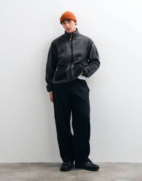 ASOS DESIGN luźny polar rozpinany na zamek z nylonowymi kieszeniami w kolorze czarnym - view 1