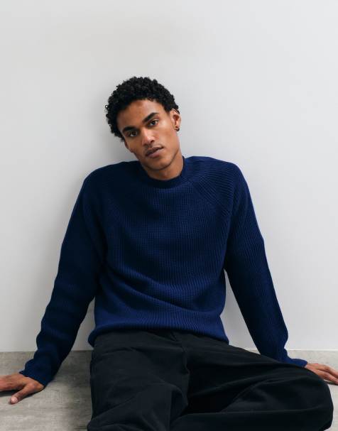 ASOS DESIGN luźny prążkowany dzianinowy sweter z golfem w kolorze niebieskim - view 1
